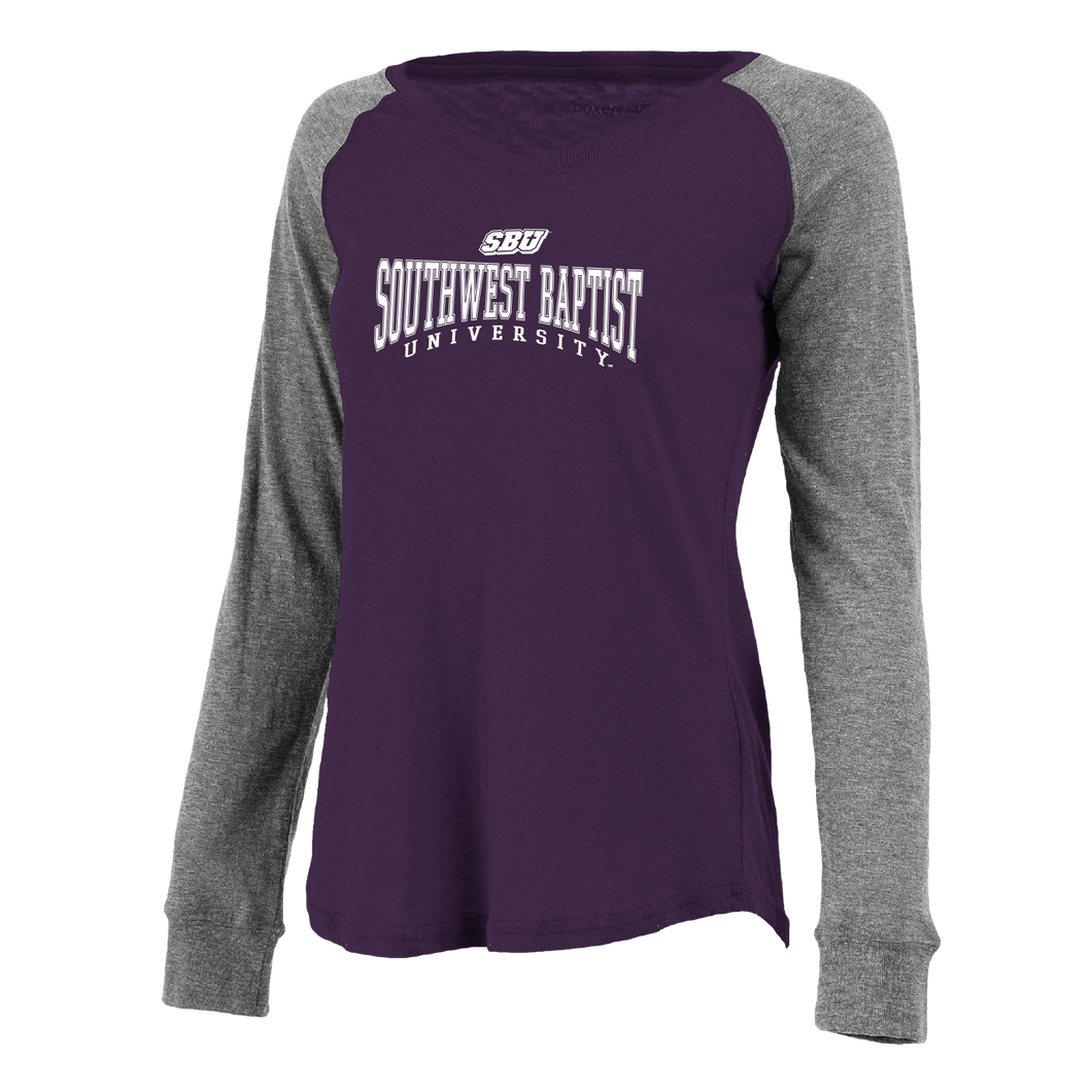 Ladies Preppy Patch Long Sleeve Tee, Purple